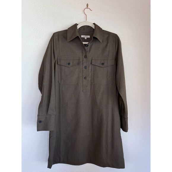 NWT Madewell Women's Button-Up Mini Shirtdress in Dark Olive Melange Size Small - Picture 8 of 15